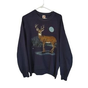 VTG 90s Jerzees USA Deer Crew Neck Sweatshirt Sweater Hunting Nature XL Blu